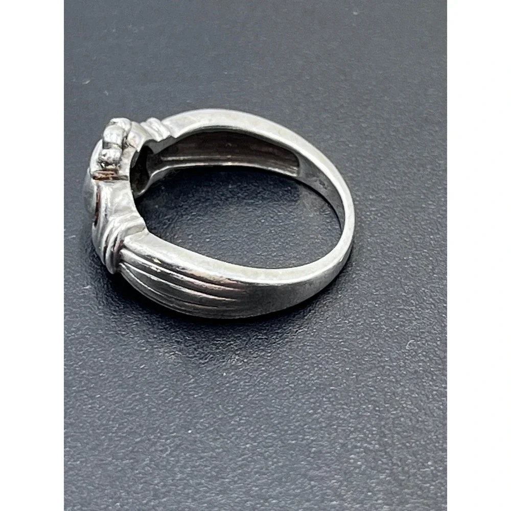 LJ Lucent Jewel Vintage Sterling Silver Irish Claddagh Ring Diamond Accents 7.25